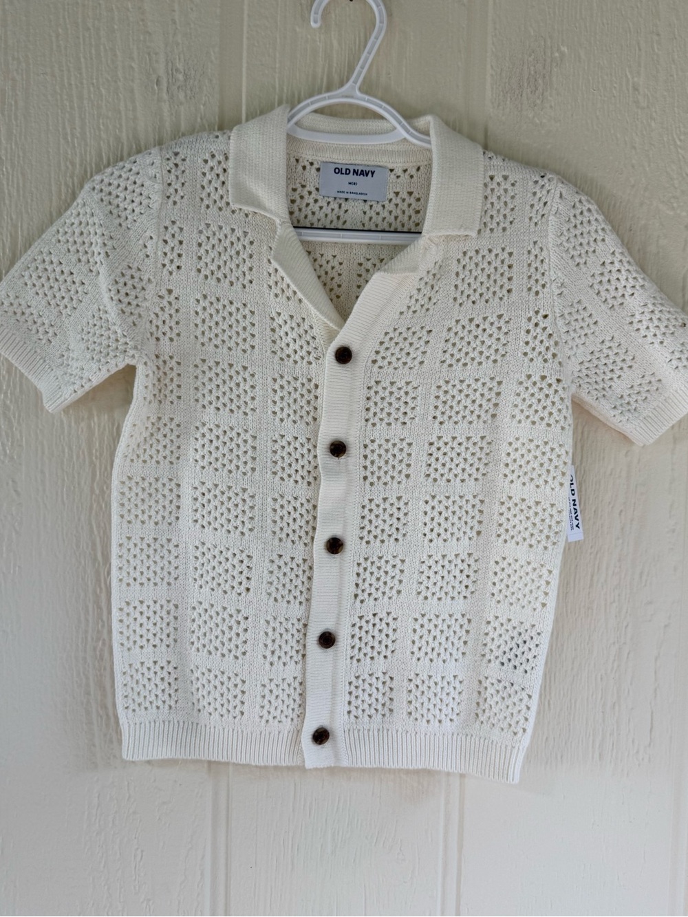Old Navy Cream Openwork Knit Button-Front Kids Top